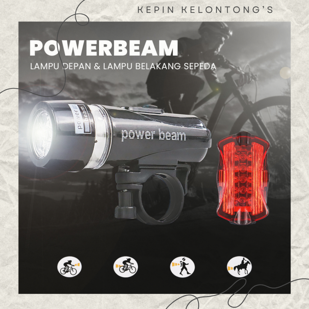 Lampu Senter Sepeda Depan + Belakang | Powerbeam Lampu Depan Belakang Sepeda Waterproof