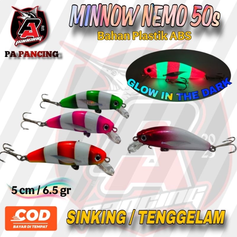 Umpan Minnow NEMO 50s GID / Lure minnow / Nemo Full Glow In The Dark / Hinomiya Agile