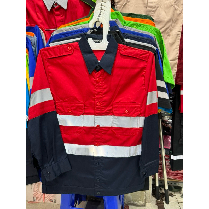 Seragam Safety- seragam kerja proyek- Bisa tambah bordir-safety lengan pendek- Seragam kerja