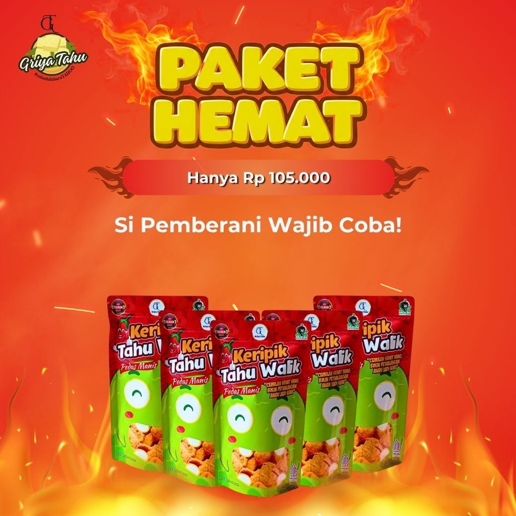 

Lebih Hemat| 5 pcs Keripik Tahu Walik Rasa Pedas Manis | Cemilan Keluarga
