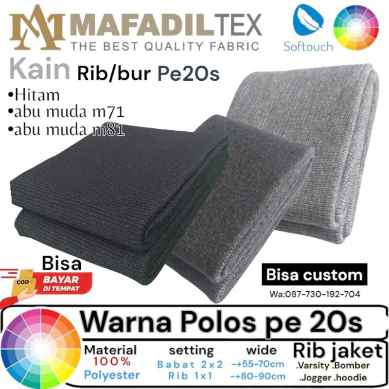 Kain rib/bur 1x1 warna Abu tua abu muda Hitam rib pe 20s Premium
