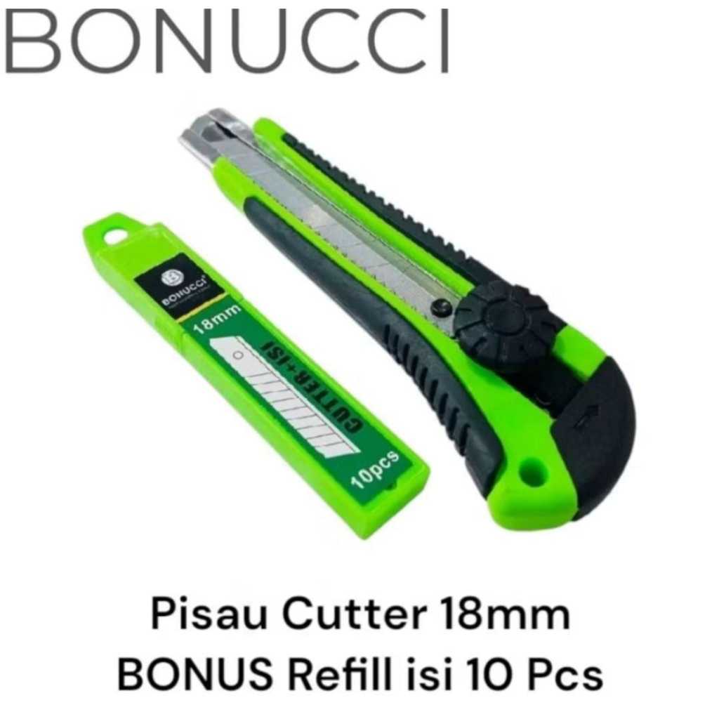 

BONUCCI Pisau Cutter 18mm + Refill 10 Pcs/Pisau Cutter Bonus Isi Cutter 10Pcs BONUCCI 100% ORIGINAL