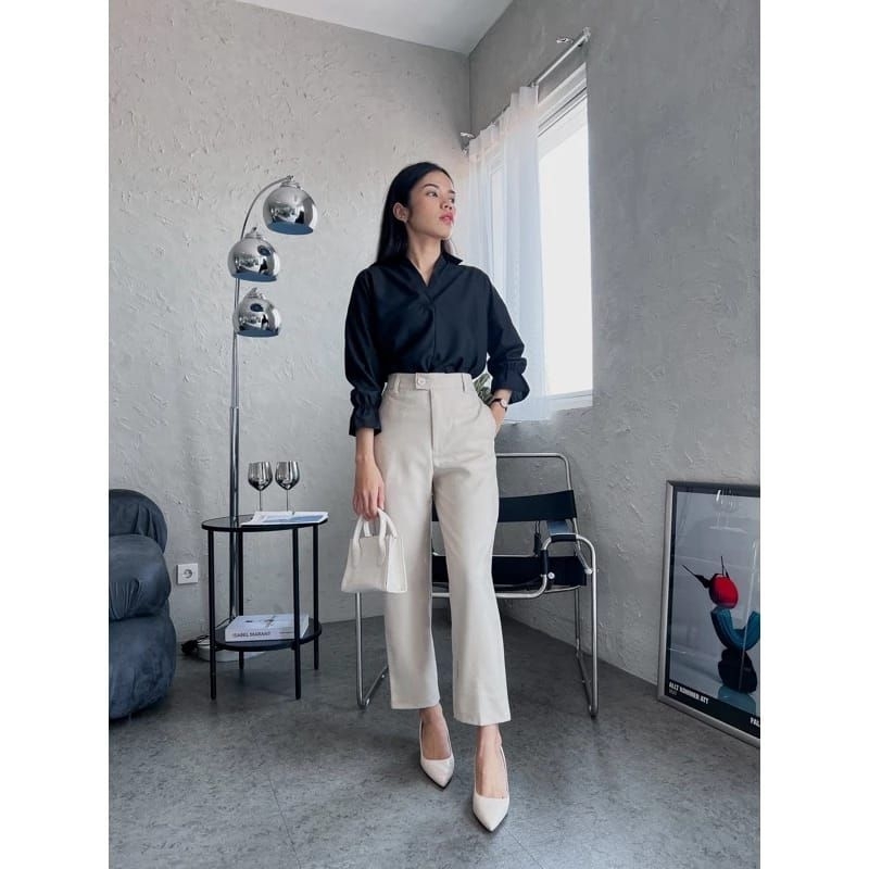 Celana Bahan Wanita Alexa Pants - Celana Kerja Wanita Kantor Daily Simple Pinggang Karet Belakang