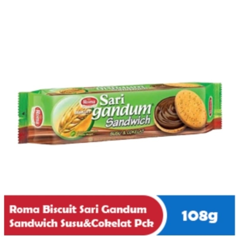 

Roma Biskuit Sari Gandum Sandwich Coklat & Susu Cemilan & Snack Pack 108g