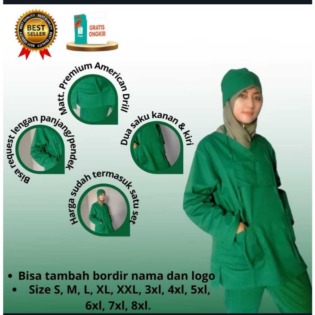 [HIJAU TUA] Baju Oka | Baju Perawat Ok | Baju Dokter | Baju Scrub Medis | Baju Oka Lengan Pendek
