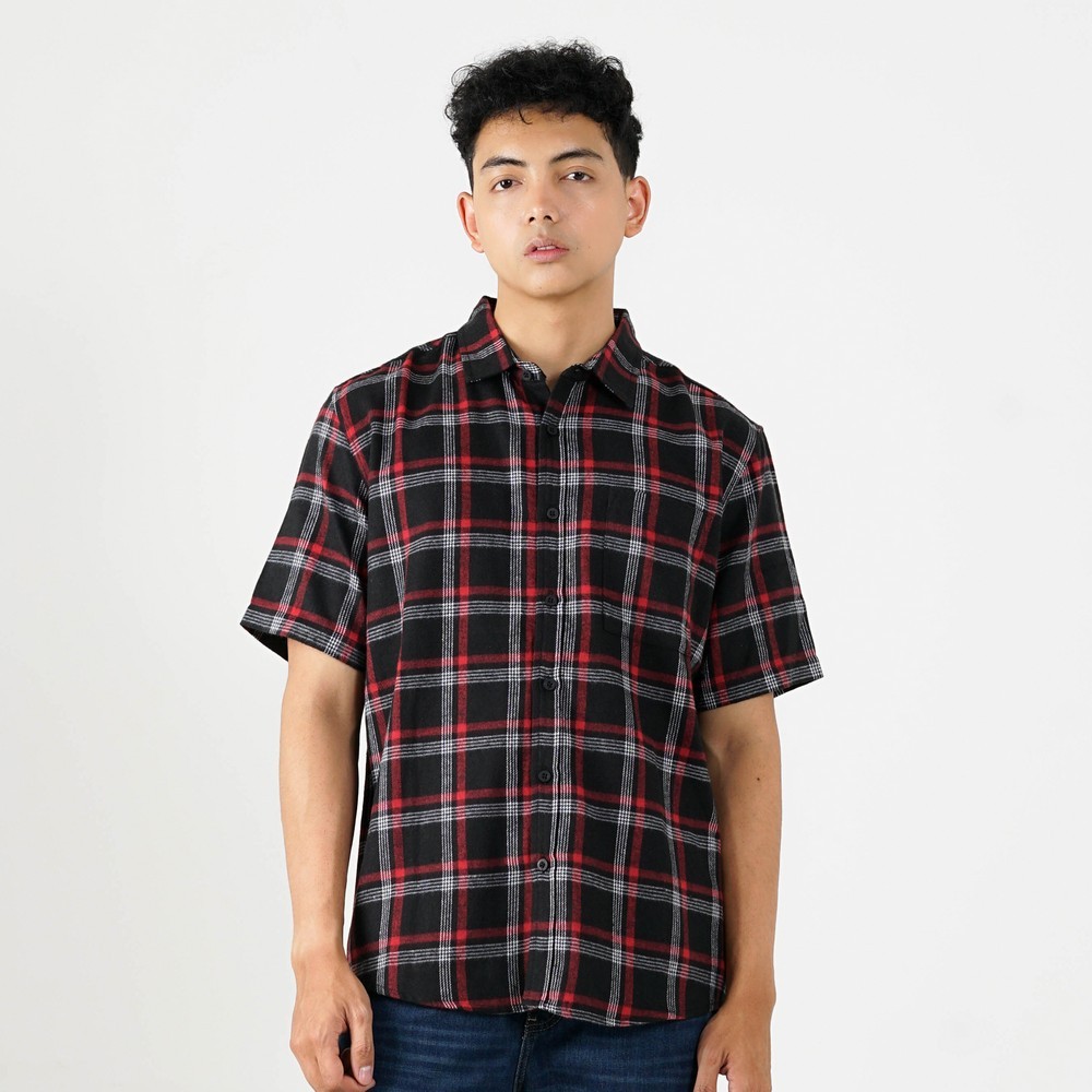 Greenlight Kemeja Kotak-Kotak Pria Flanel Plaid Lengan Pendek Regular Fit Creo OL-C040225
