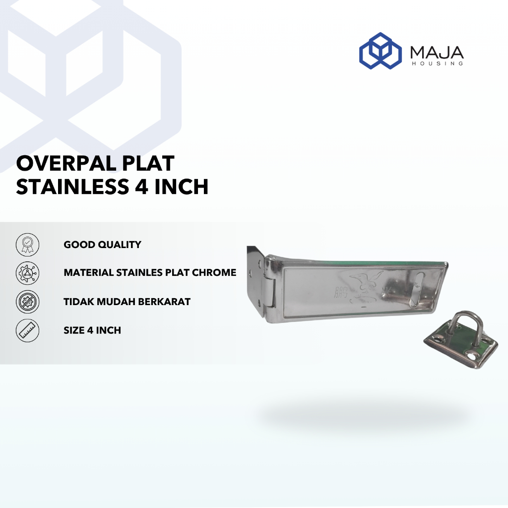 Overpal Plat Stainless 4 Inch 4" Cantolan Kait Gembok Grendel Overpal Grendel Pintu Stainless Grende