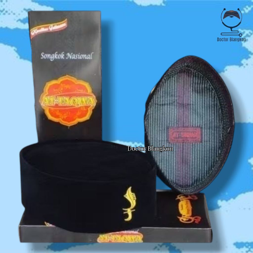 Peci Hitam Polos Logo Kujang Bordir Emas | Kopiah Pria Dewasa Muslim | Songkok Sholat Anak Laki Laki