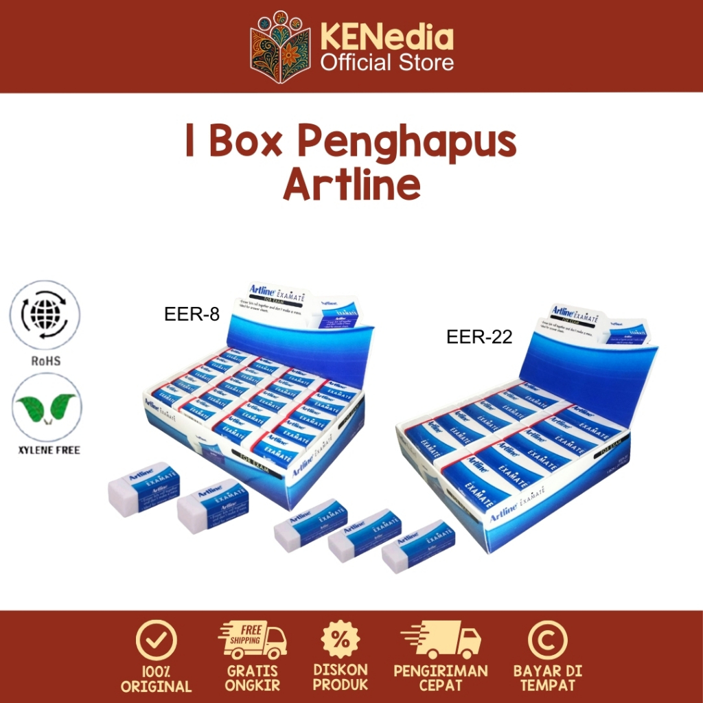 

1 Box ARTLINE Penghapus Pensil Eraser EER - 22 Big Kantor - ARTLINE Penghapus Pensil Eraser EER - 8 Small