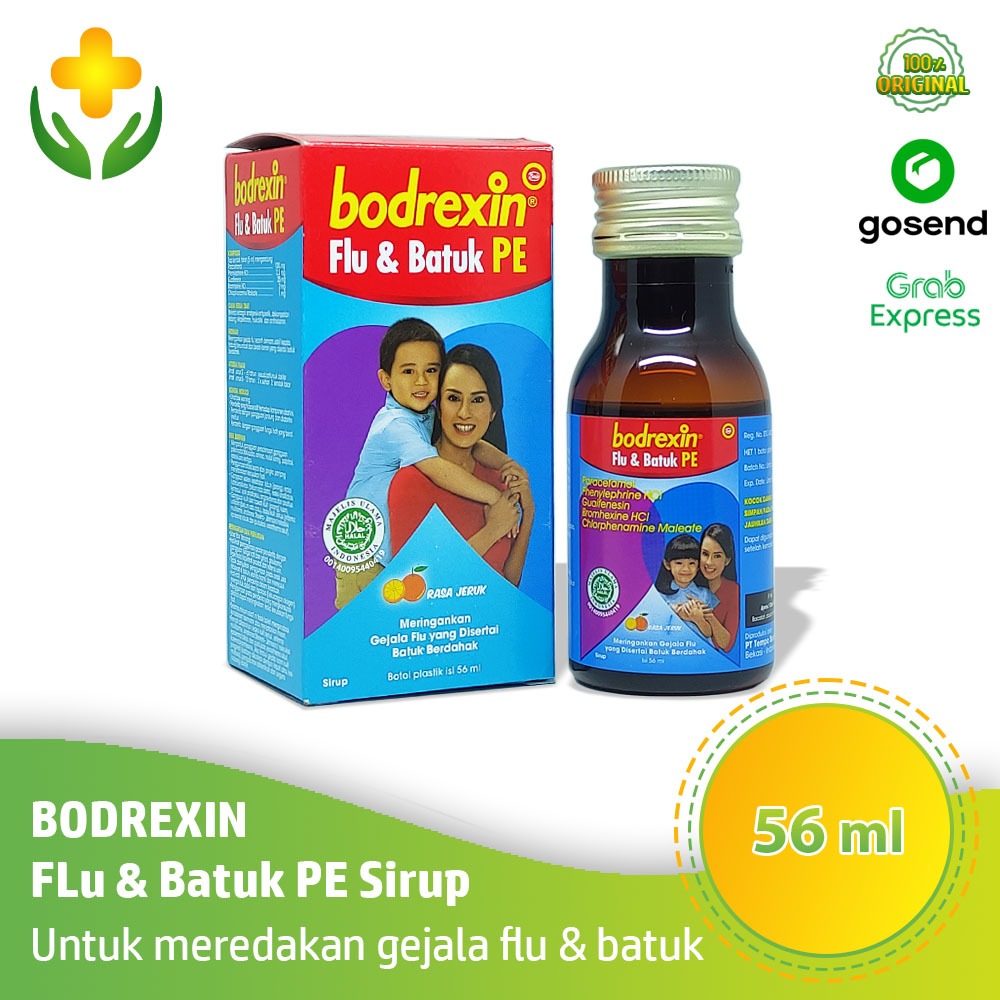 Bodrexin Flu Dan Batuk PE Sirup Rasa Jeruk 56 ml - Obat Demam Pilek Batuk Berdahak Anak | Bodrexin F