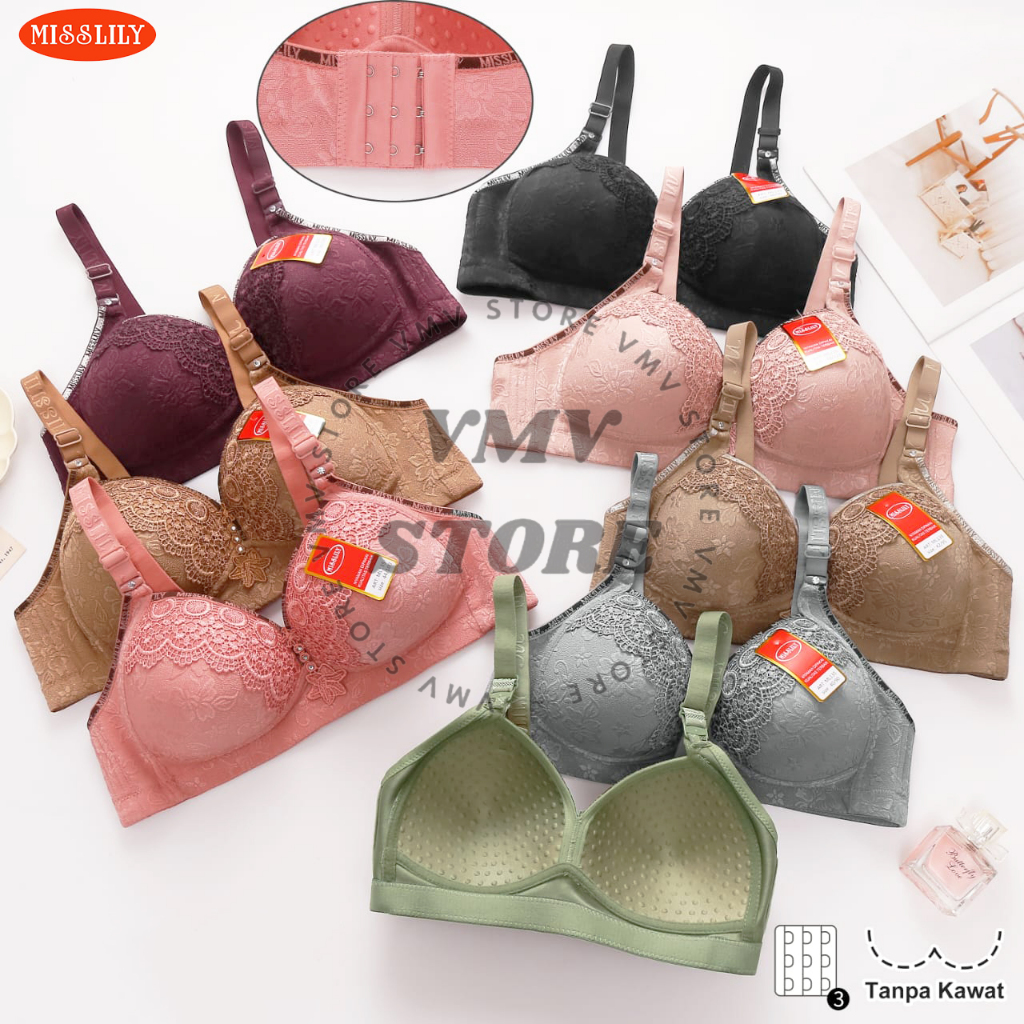 Bra Jumbo Misslily 135 Cup C Bh Tanpa Kawat Big Size Lace Embossed Cantik Miss Lily Original Asli