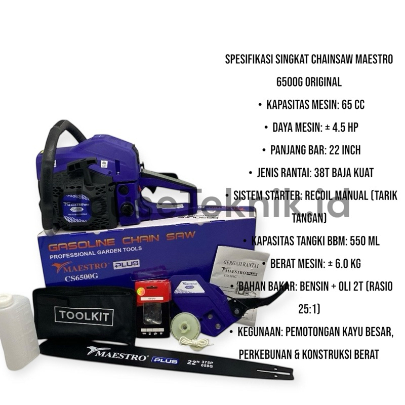 TERMURAH CHAINSAW/SENSO MAESTRO 6500G BAR 22 INCH  NEW ORIGINAL / MESIN POTONG KAYU SEDANG