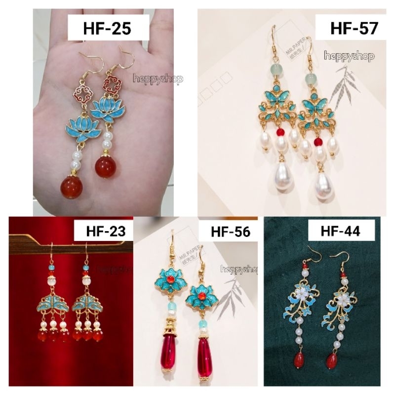 Anting Imlek Hanfu Cina, Chinese New Year Earings Merah Fu