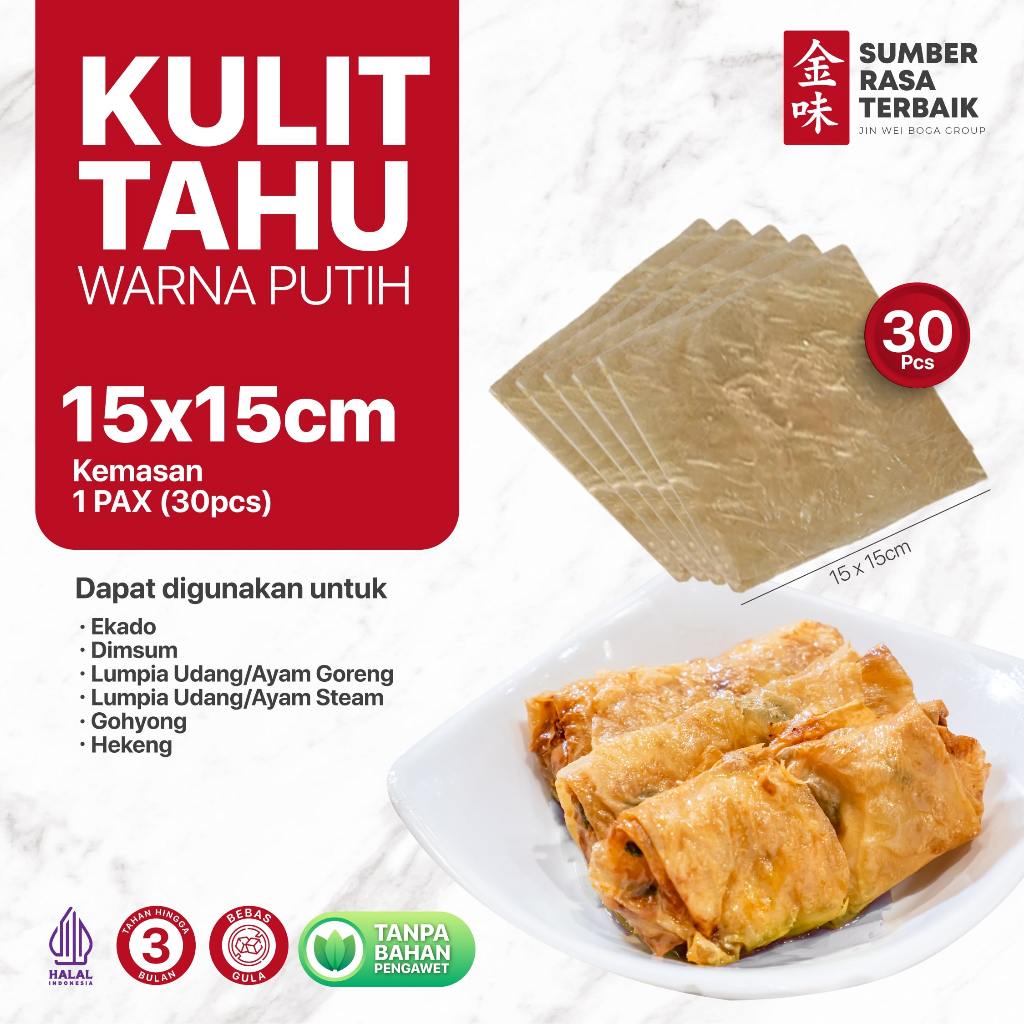 

SRT - KULIT TAHU TAWAR 15X15 ISI 30PCS HALAL | UNTUK LUMPIA UDANG,GOHYONG,EKADO,SOP | LENTUR TIPIS