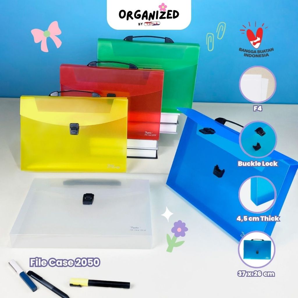 

Topla File case with handle map dokumen kertas berkas kantoran ukuran folio tebal 3 cm / 4,5 cm