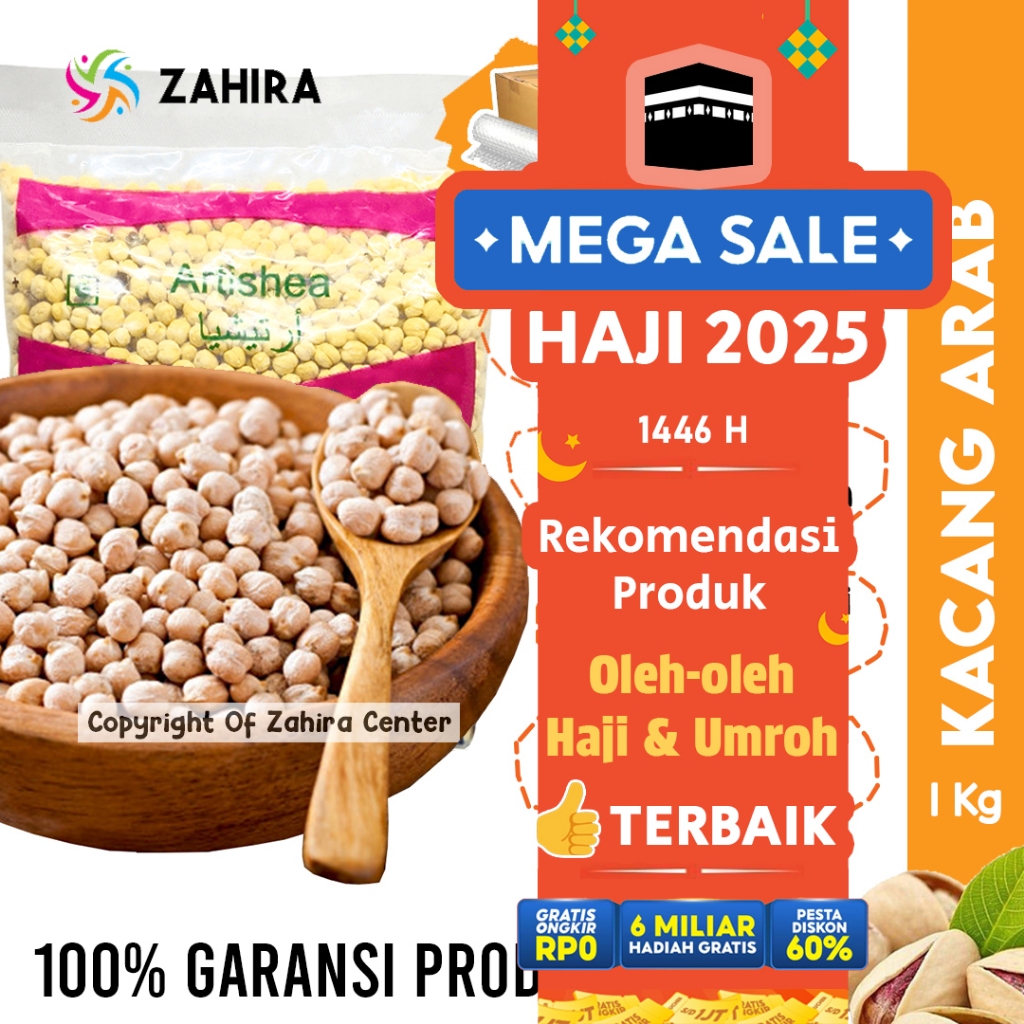 

KACANG ARAB CHICKPEAS 1KG Premium Matang Souvenir Haji Umroh Mood Booster MPASI Almond Mede Panggang