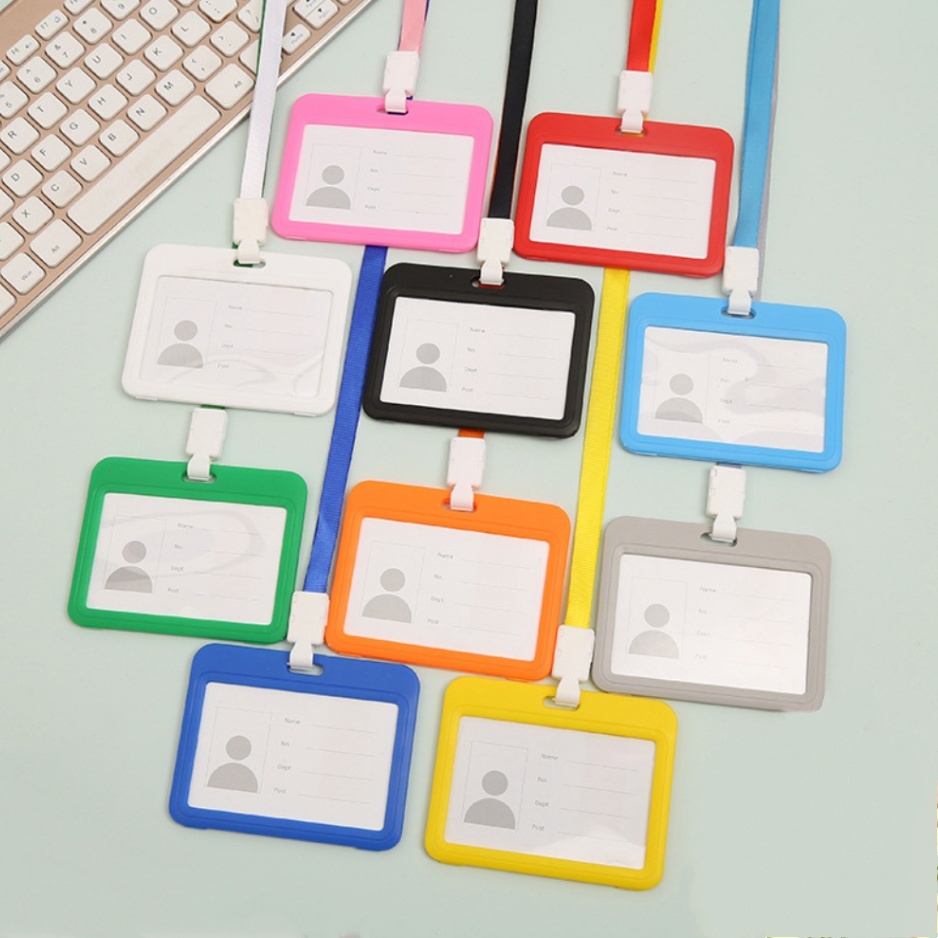 

Name Tag Id Card Transparant Gantungan Kartu Nama Plastik Horizontal（Dengan tali lanyard）