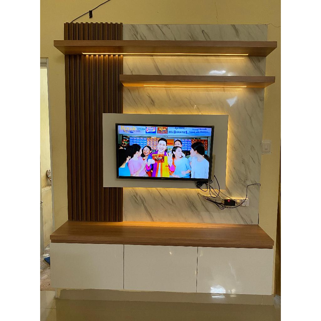 BACKDROP TV RUANG TAMU+RAK MINIMALIS/COSTUM BACKDROP TV