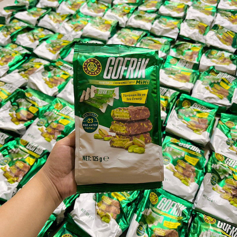 

[READY RATUSAN] exp 2026 GOFRIK MINI Coklat Turki | Isi 10 pcs | Waffer Coklat Pistachio | Cemilan Turki | Oleh Oleh Turkey