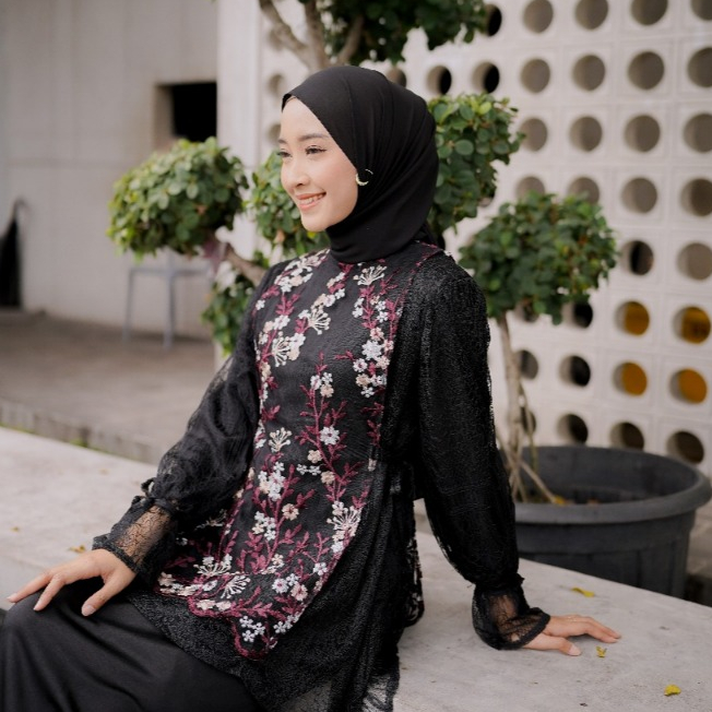 Delova Wardrobe - GAMIS ARUNA Brukat Dress Bordir Outfit Modern Lace Embroidery Brocade Garden Lebaran Idul Fitri Muslim Wanita Tulle Kondangan Korean look Tutu  Rok Tile Queenbee Fashion Terbaru Termurah