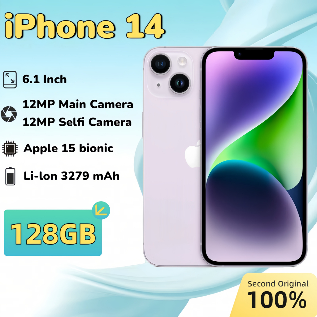 IPHONE 14 128GB Second Fullset Ori100% 6GB RAM 6.1inch 12MP Camera All operater Like New Phone 14