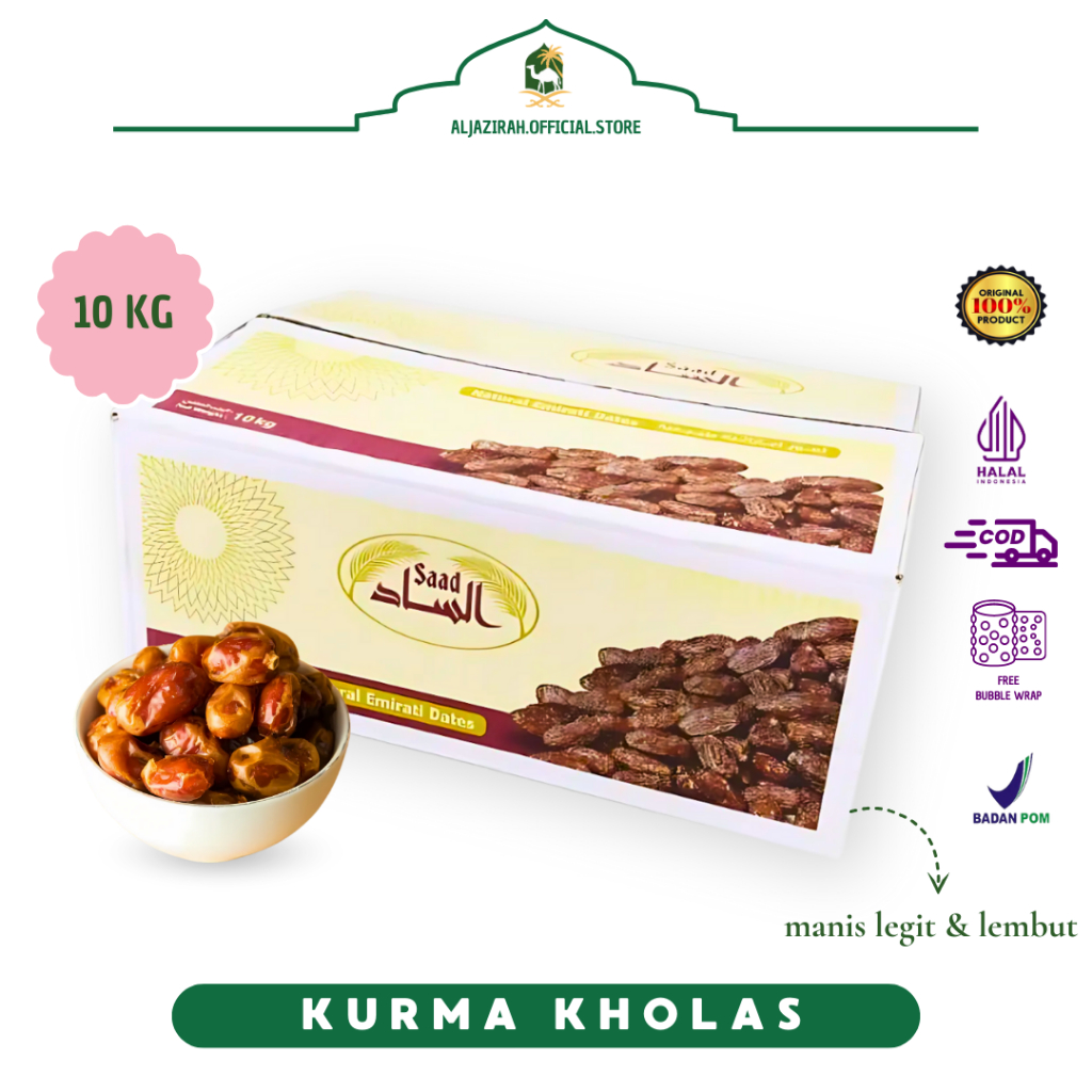 

Kurma KHALAS Dus 10 kg Saad | Kurma Kholas Premium Original Saad | Oleh Oleh Haji dan Umroh
