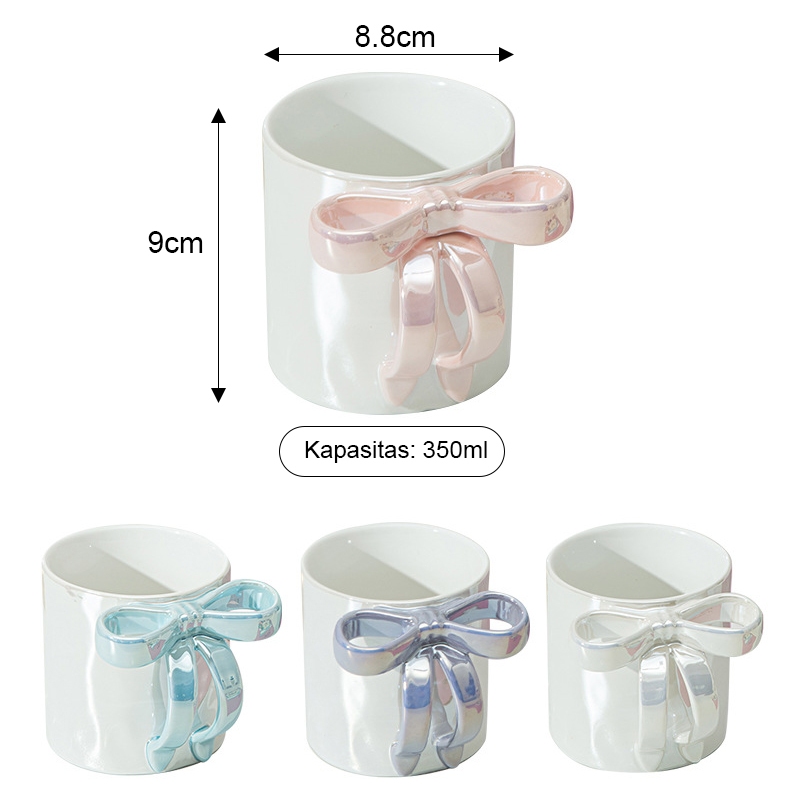 asad 350ml Cangkir Keramik Pita Lucu Cangkir Pita/Cangkir Kopi Simpul Pita Cangkir Keramik/Dapat