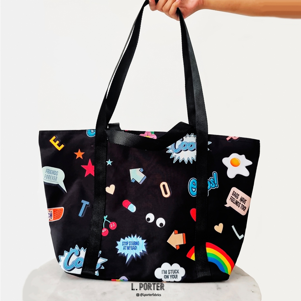 Totebag waterproof motif happy day I totebag I tas waterproof I L.Porter Fabrics
