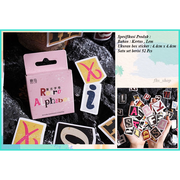 

52Pcs Stiker Huruf Aesthetic Buku Diary Scrapbook Sticker Deco Stiker Lucu Stiker Retro Alphabet