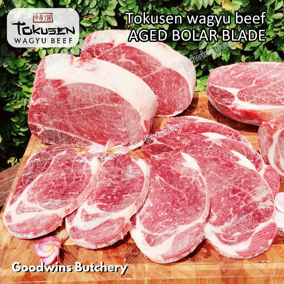 

Wagyu beef Tokusen BOLAR BLADE marbling MBS-5 aged-frozen daging sapi sampil STEAK CUTS