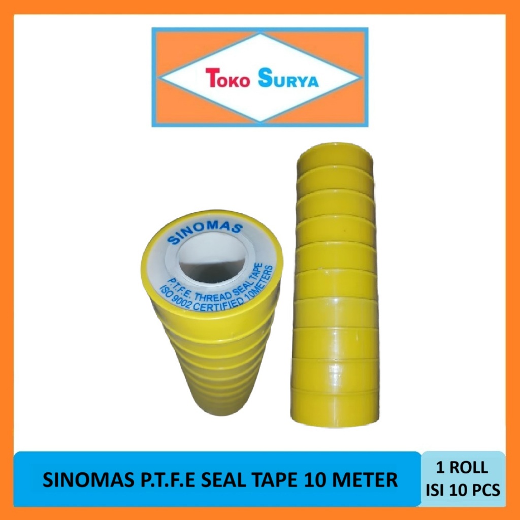 Sinomas Seal Tape PTFE 10 Meters 1 Roll x 10 Pcs