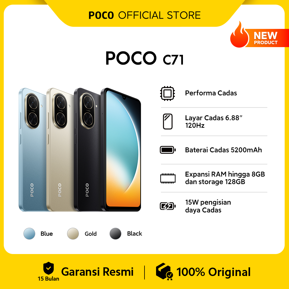 POCO C71 (4+4GB/128GB) Performa Cadas | Layar Cadas 6.88" 120Hz | Baterai Cadas 5200mAh | Expansi RA