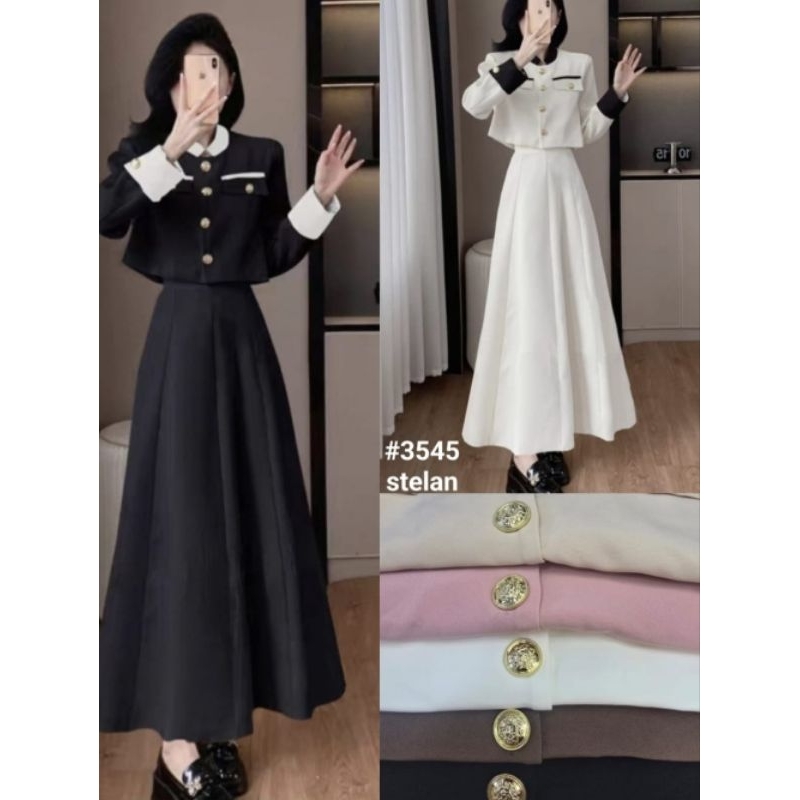 One set Setelan Rok midi dan blezer gaya Korean style fashion wanita