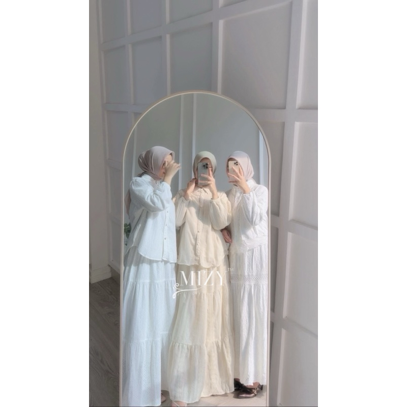 YOUNA EFORIA SELINA FILIAN SET ROK Setelan Atasan Kemeja Bahan Katun Abstrak  Lengan Panjang Tangan 