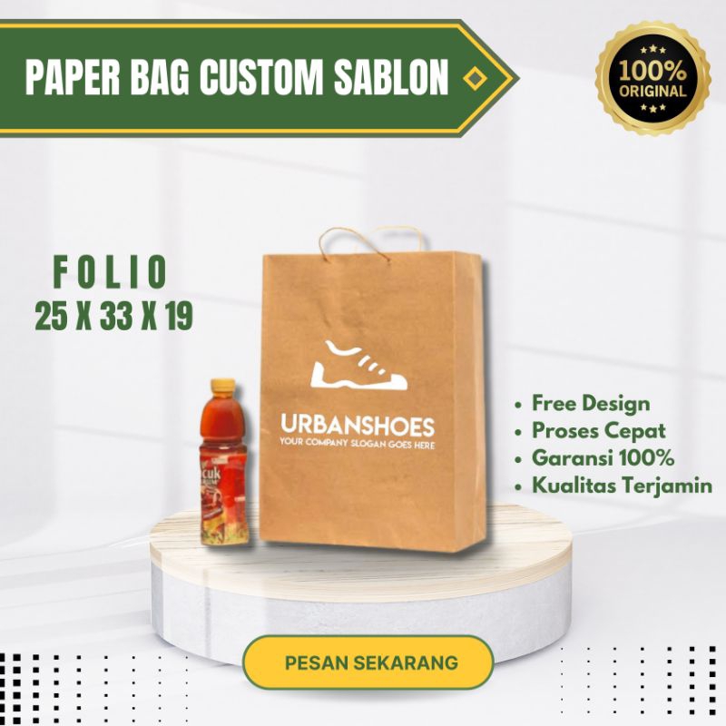 

PAPER BAG CUSTOM SABLON 25 X 33 X 9 TAS KERTAS KADO TAS SABLON SOUVENIR