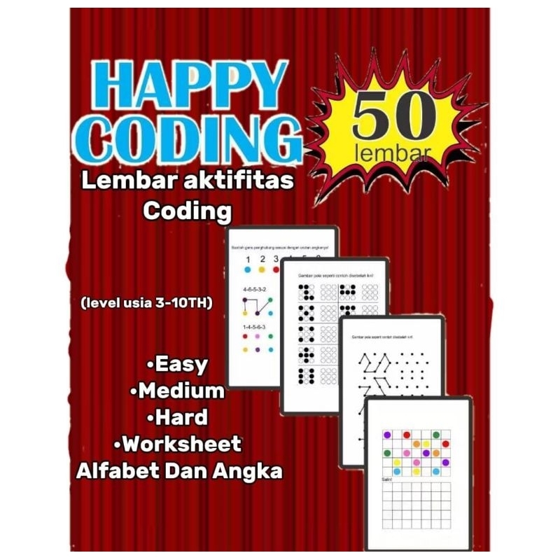 

50 lembar kertas aktivitas coding untuk anak coding worksheet HVS ukuran A5
