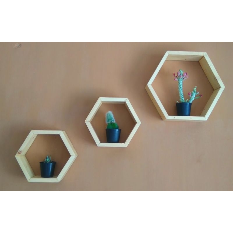 Hexagon Kayu Jati Belanda Hiasan Dinding