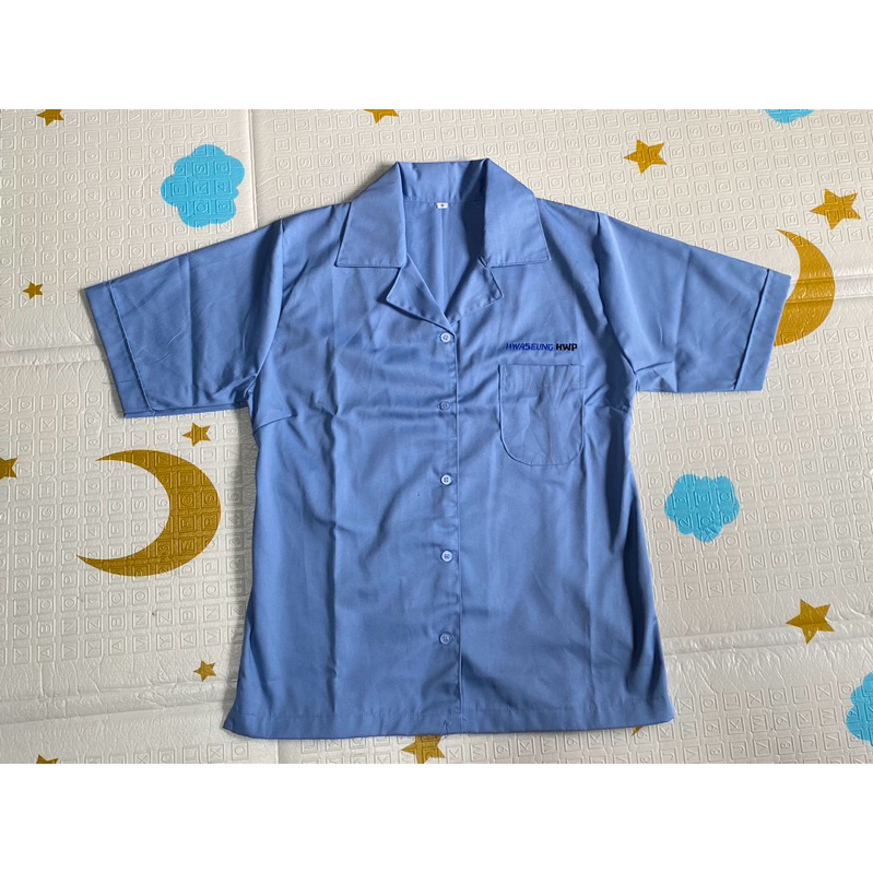 BAJU SERAGAM PABRIK HWP WANITA seragam pabrik baju kerja warna biru seragam kerja wanita