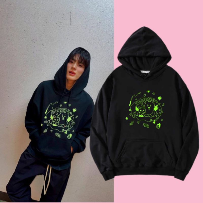 hoodie kpop korean nct dream Jeno cat&dog sablon hijau free polaroid 2pcs