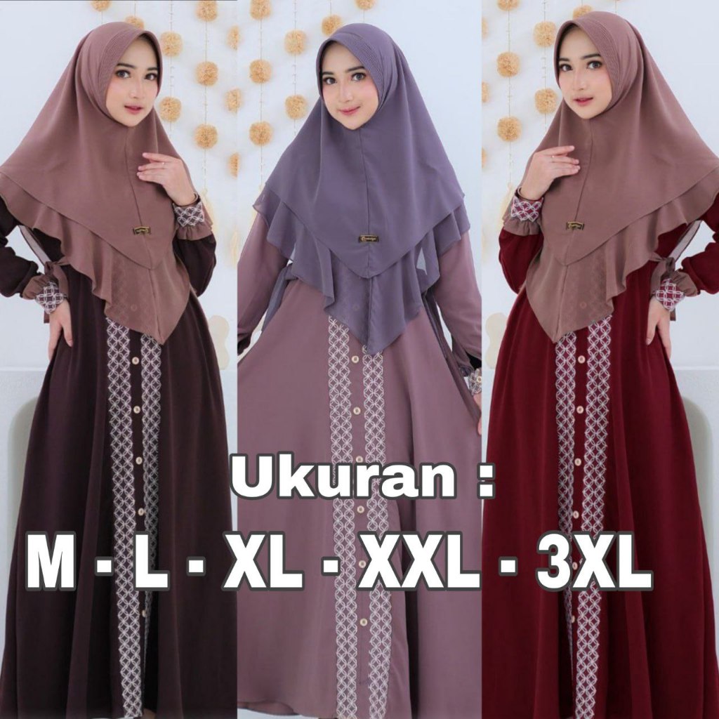 Gamis Kiyoumi Syar’i Muslimah - Gamis Syari Plus Khimar Ceruty - Ukuran M  L XL XXL – Gamis Jumbo Po