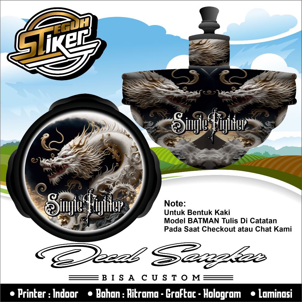 Stiker Tebok Lovebird/T3 Motif Naga Putih Tulisan Bisa Di Rubah