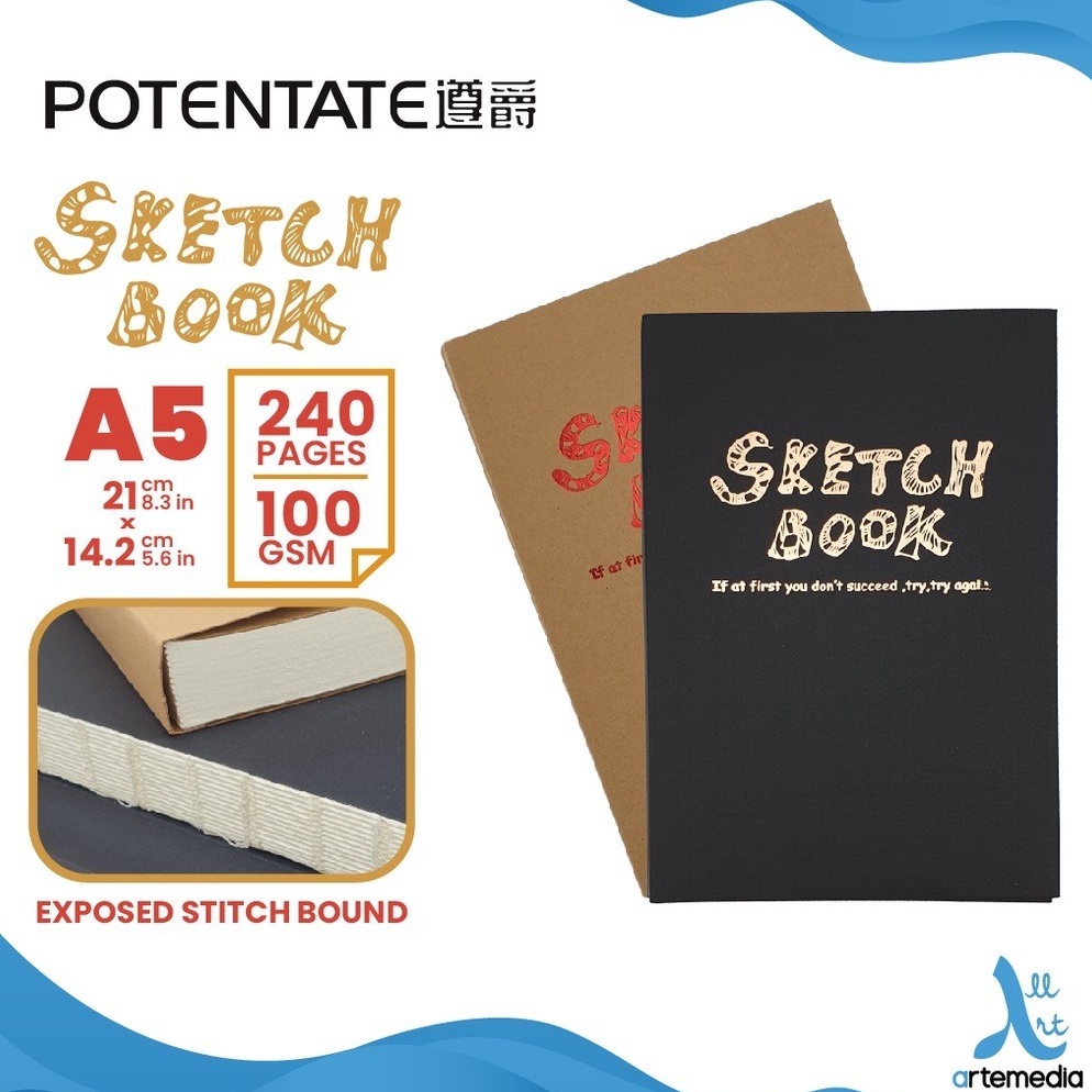 

KODE E47A Sketchbook Potentate A5 Exposed Stitch Bound Buku Sketsa Sketchbook Potentate A5 Black Craft 1 GSM 12 Sheet 24 Pages