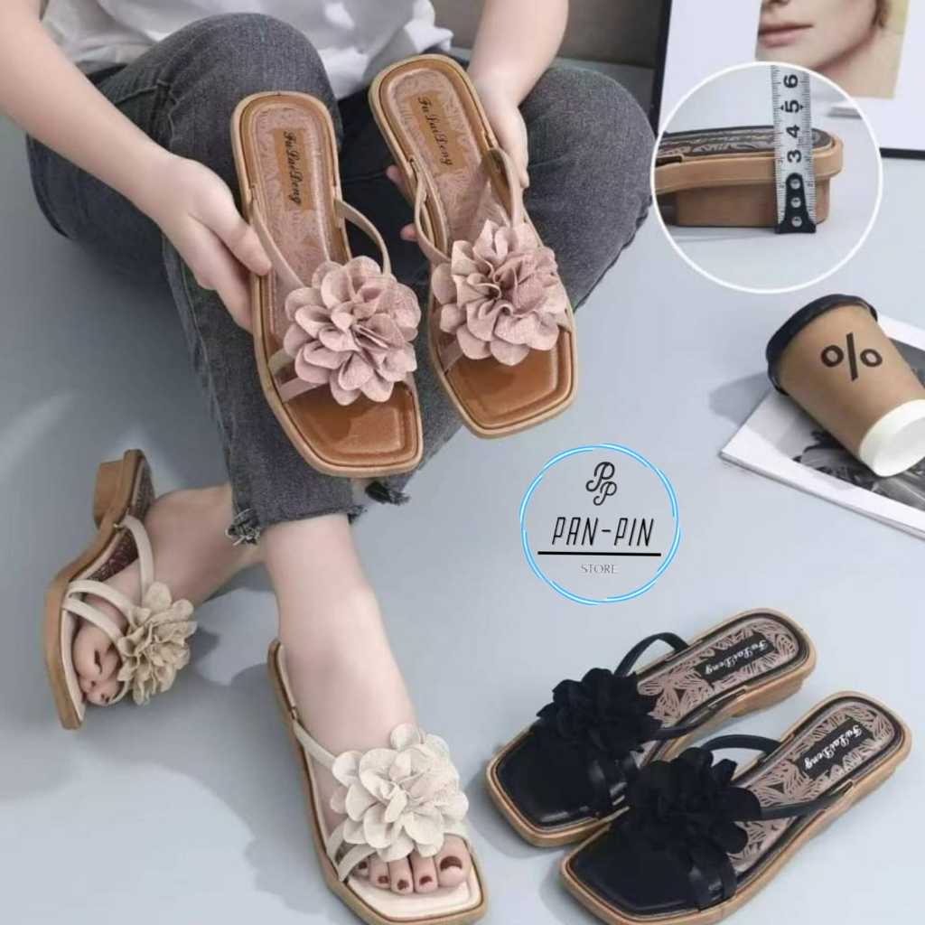 PANPIN- Sandal Wanita dengan Rambut Bunga/ Sandal Wanita FLD 089 Variasi Bunga/ Sandal Wanita Varias
