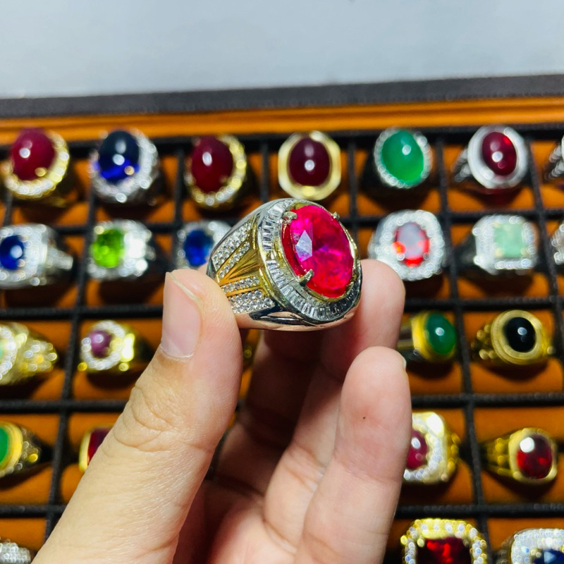 CINCIN PERMATA AKIK PRIA BATU MERAH SIAM ROSE RING PERAK BANGKOK 926 FULL ZIRCON MEWAH