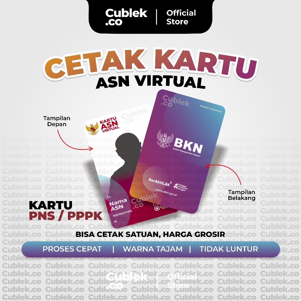 

Cetak ID Card Kartu Digital Fisik Kartu ASN Bisa Satuan Anti Luntur Bahan PVC Tebal 2 SISI - Cublek.co