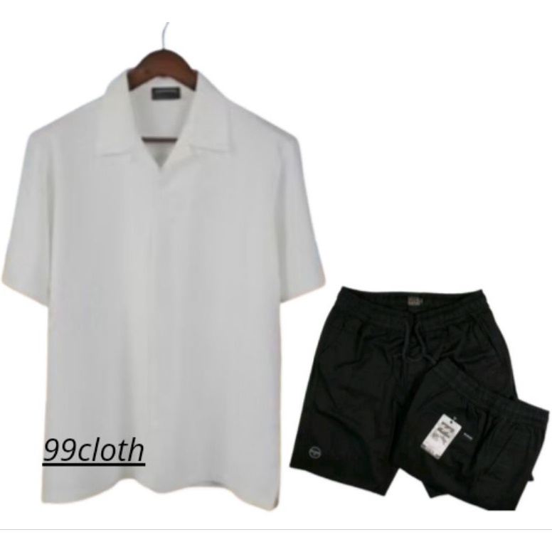 KODE C4A ALFAOneSet Pria Kemeja Polos Celana Pendek Boardshort Premium Setelan Pria