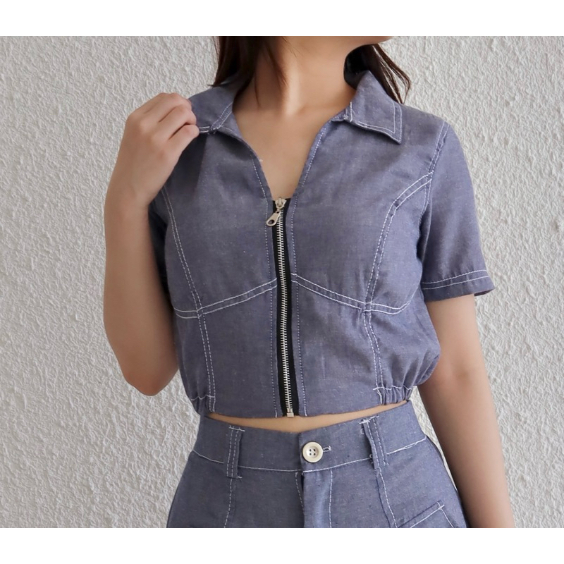 [Aether] Kaia denim top / Top denim crop