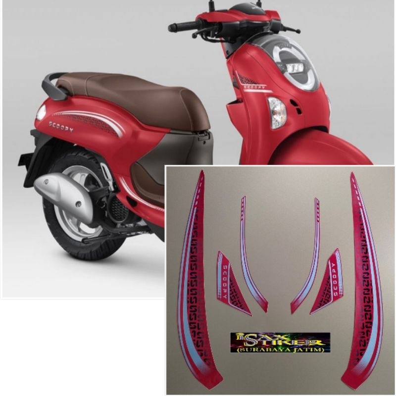 Striping Original Honda Scoopy Stylish Merah Doff tahun 2025