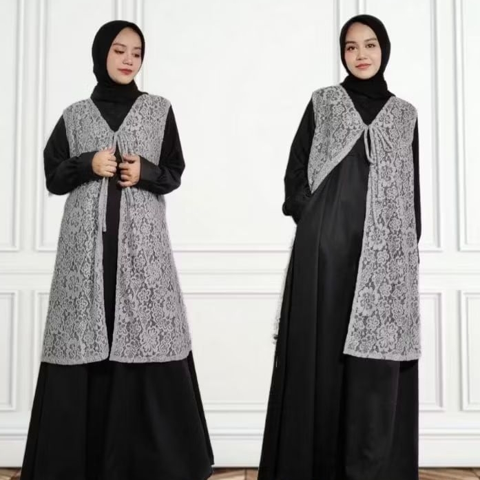 Outer Rompi Brukat Tali Depan Panjang Tanpa Lengan Terbaru