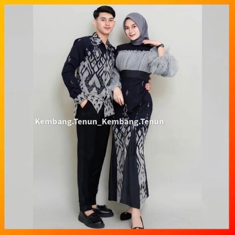Set Couple Rahayu Dress Abu Hitam baju tenun pasangan pria wanita kondangan prewedding guru kartinia